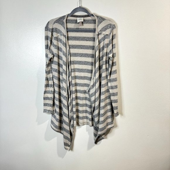 Knox Rose Cardigan Sweater Size Small S White Gray Striped French Terry - Picture 1 of 9